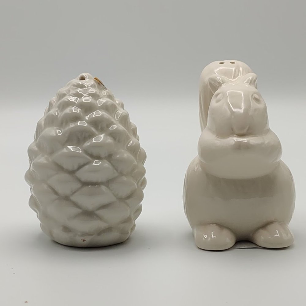 Pier 1 White Porcelain Squirrel And Pinecone Salt And Pepper Shaker Set New
